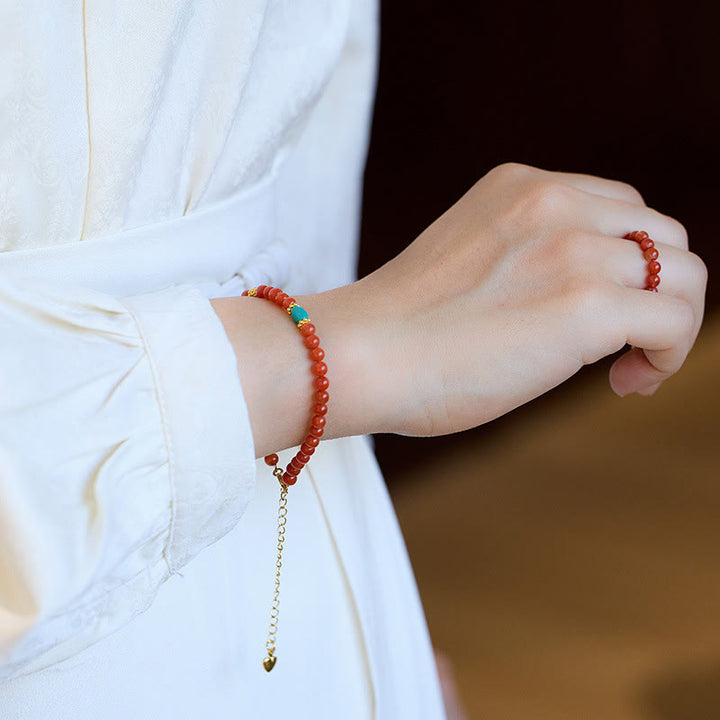 Buddha Stones 925 Sterling Silver Plated Gold Natural Red Agate Turquoise Confidence Bracelet Necklace Pendant Ring Set - image 2