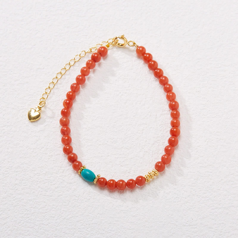 Buddha Stones 925 Sterling Silver Plated Gold Natural Red Agate Turquoise Confidence Bracelet Necklace Pendant Ring Set - image 7
