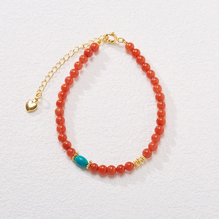 Buddha Stones 925 Sterling Silver Plated Gold Natural Red Agate Turquoise Confidence Bracelet Necklace Pendant Ring Set - image 7