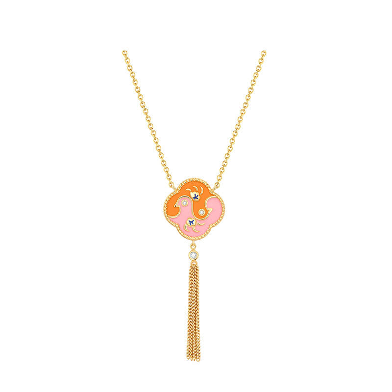 Buddha Stones 18K Gold Plated Copper Two Birds Zircon Healing Necklace Pendant Bracelet Earrings Set - Necklace - image 5