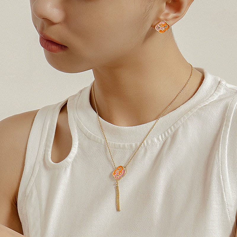 Buddha Stones 18K Gold Plated Copper Two Birds Zircon Healing Necklace Pendant Bracelet Earrings Set - image 3