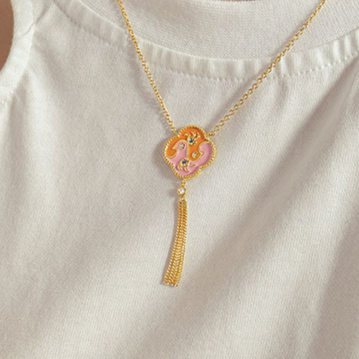 Buddha Stones 18K Gold Plated Copper Two Birds Zircon Healing Necklace Pendant Bracelet Earrings Set - image 7