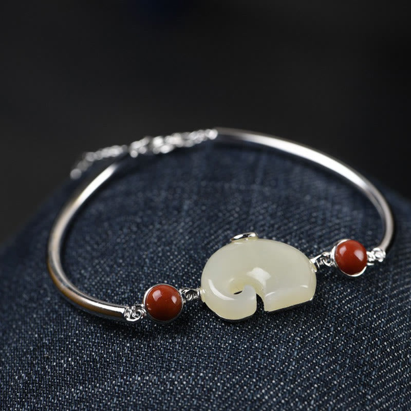 Buddha Stones 925 Sterling Silver Elephant Hetian Jade Abundance Necklace Pendant Bracelet Ring Earrings Set - Bracelet(Wrist Circumference 14-16cm) - image 4
