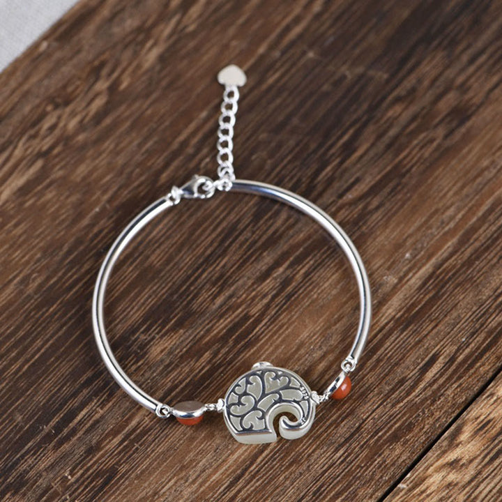 Buddha Stones 925 Sterling Silver Elephant Hetian Jade Abundance Necklace Pendant Bracelet Ring Earrings Set - image 6
