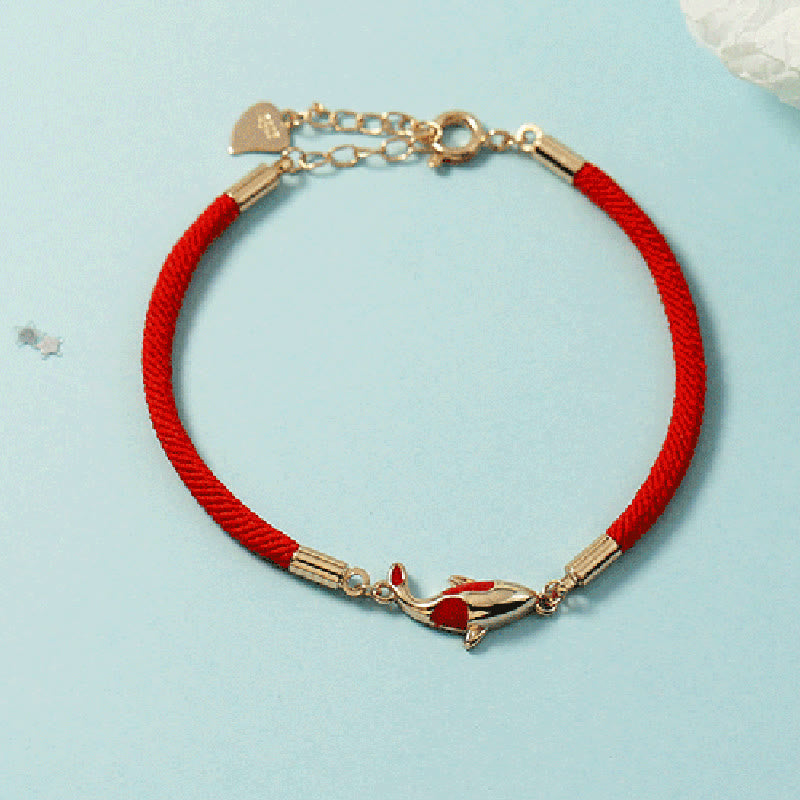 Buddha Stones Copper Koi Fish Wealth Necklace Pendant Red Rope Bracelet Earrings Set - image 4