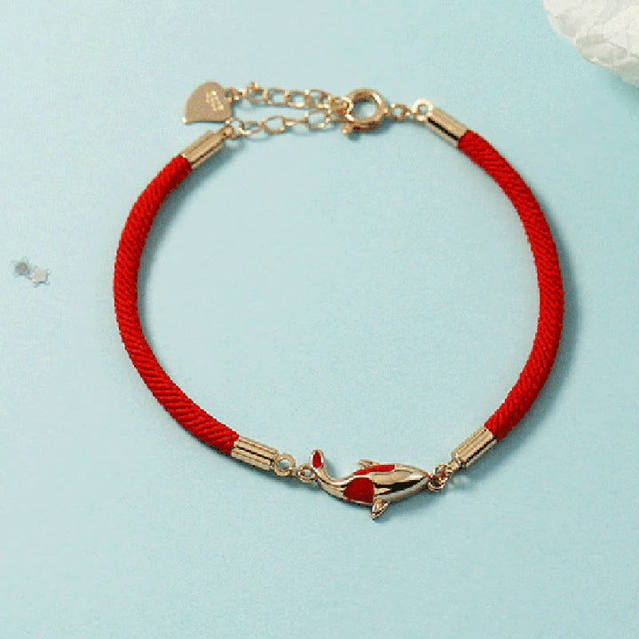 Buddha Stones Copper Koi Fish Wealth Necklace Pendant Red Rope Bracelet Earrings Set - image 4