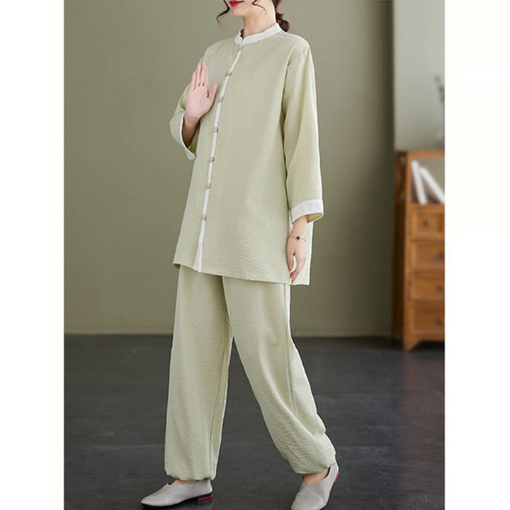 Buddha Stones 2Pcs Vintage Long Sleeve Shirt Top Pants Meditation Zen Tai Chi Cotton Linen Clothing Women's Set - image 16