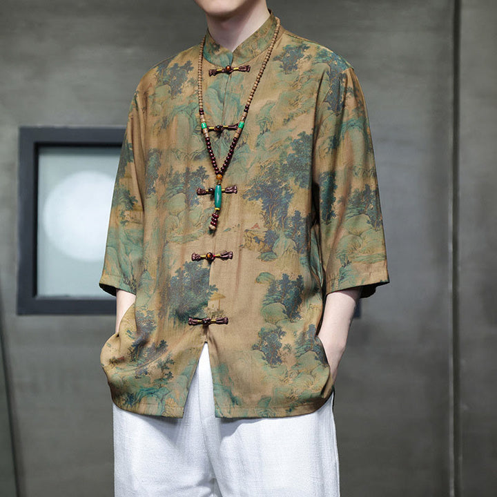 Buddha Stones Landscape Chinese Dragon Pattern Chinese Three Quarter Sleeve Shirt Men T-shirt - image 8