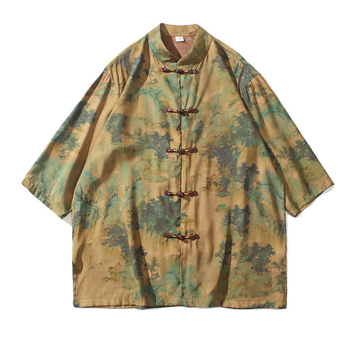 Buddha Stones Landscape Chinese Dragon Pattern Chinese Three Quarter Sleeve Shirt Men T-shirt - image 12