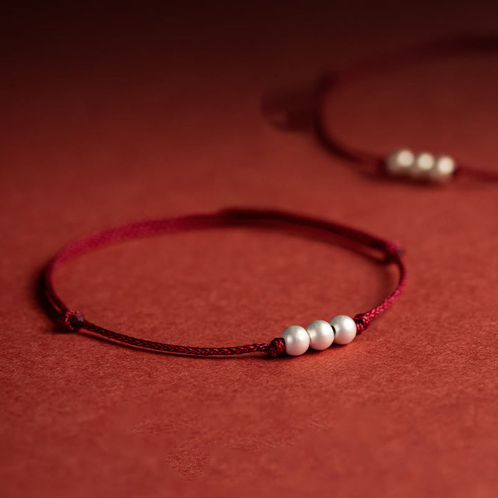 Buddha Stones 925 Sterling Silver Three Beads Protection String Bracelet Anklet - image 4