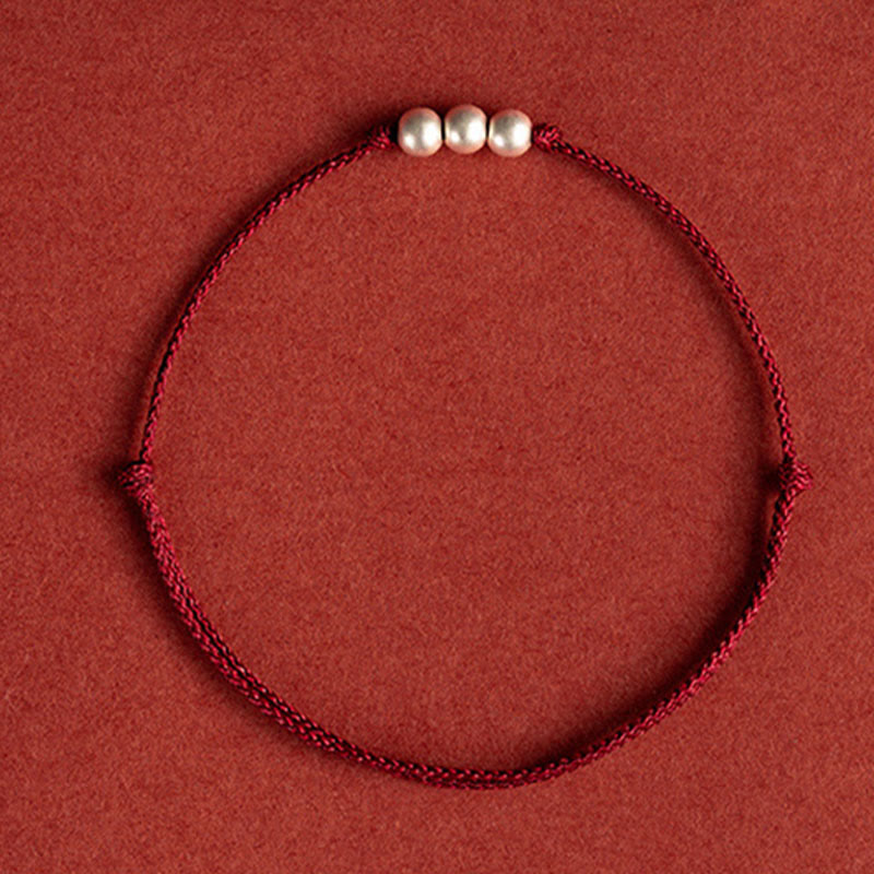 Buddha Stones 925 Sterling Silver Three Beads Protection String Bracelet Anklet - image 3