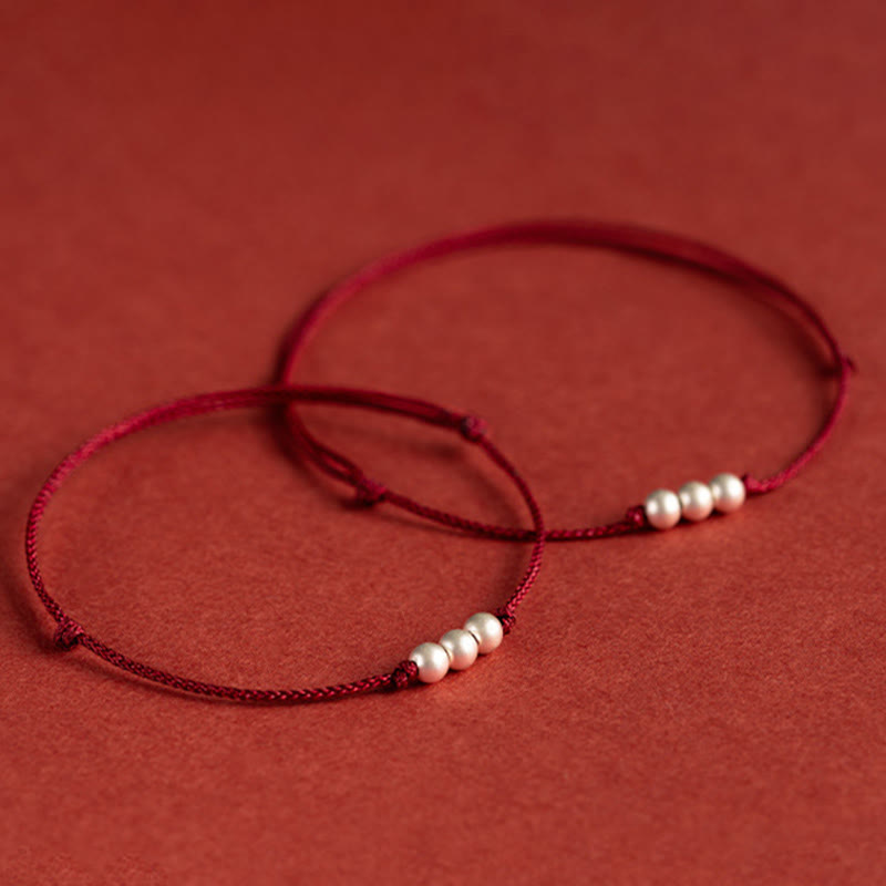 Buddha Stones 925 Sterling Silver Three Beads Protection String Bracelet Anklet - image 13