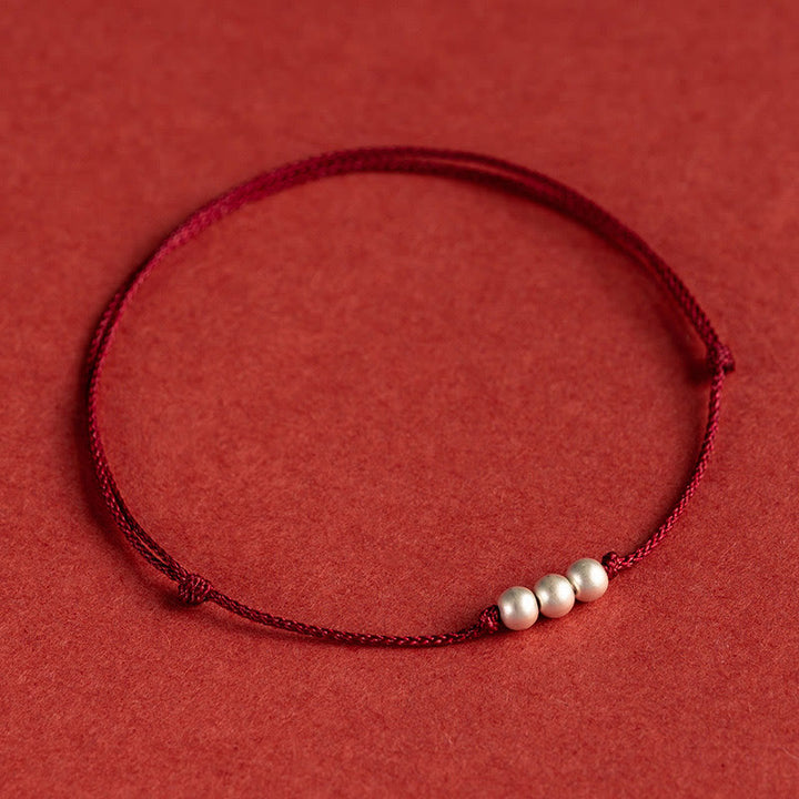 Buddha Stones 925 Sterling Silver Three Beads Protection String Bracelet Anklet - Anklet(Circumference 21-27cm) - image 10