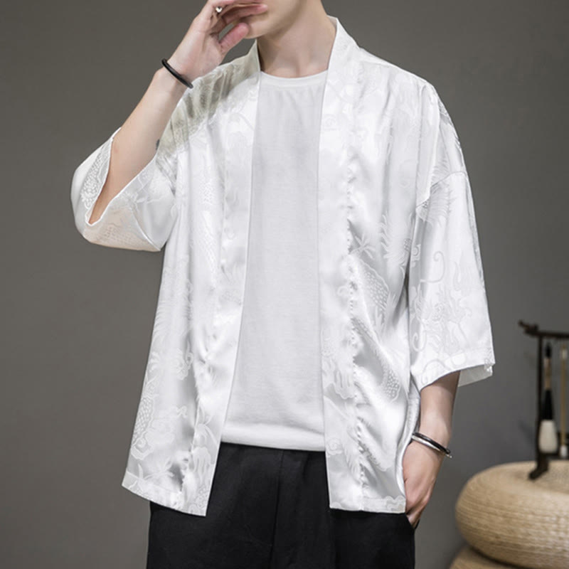 Buddha Stones Chinese Dragon Open Front Jacket Men's Kimono - image 4