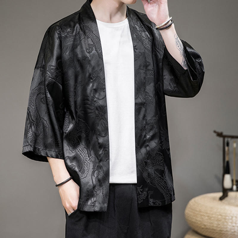 Buddha Stones Chinese Dragon Open Front Jacket Men's Kimono - image 11