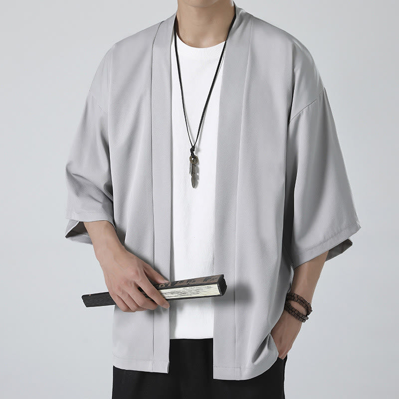 Buddha Stones Solid Color Open Front Jacket Men's Kimono - Gray(Jacket Only) - US/UK/AU46，EU56 (5XL) - image 12