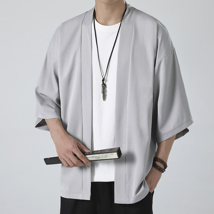 Buddha Stones Solid Color Open Front Jacket Men's Kimono - Gray(Jacket Only) - US/UK/AU46，EU56 (5XL) - image 12
