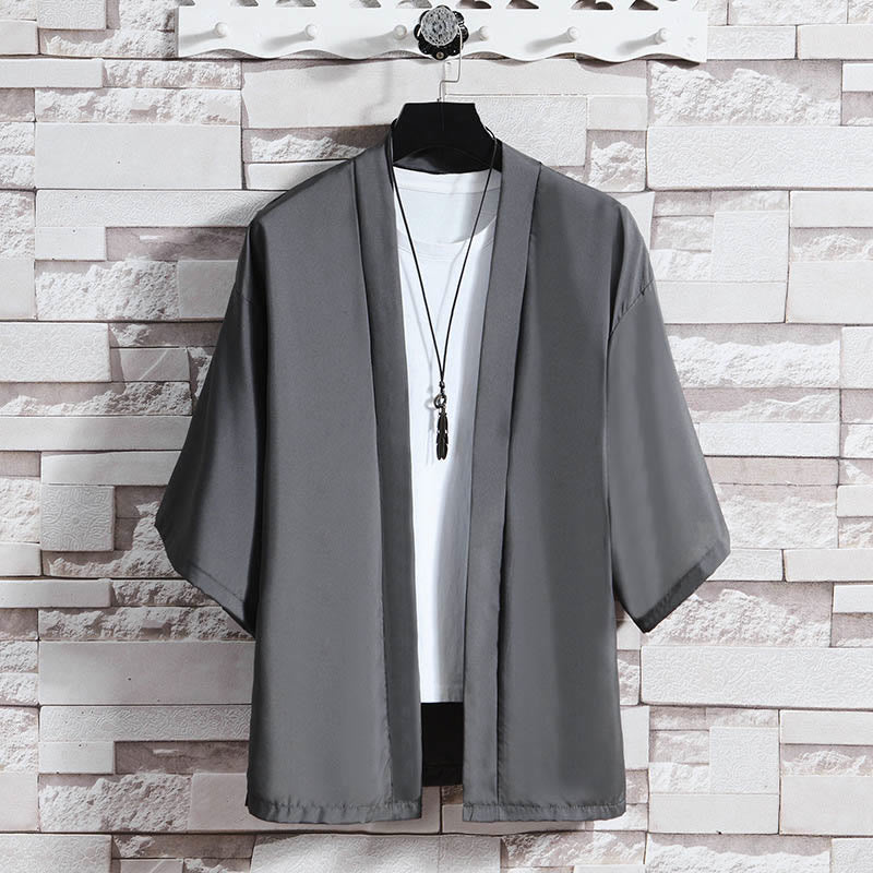 Buddha Stones Solid Color Open Front Jacket Men's Kimono - Dark Gray(Jacket Only) - US/UK/AU46，EU56 (5XL) - image 16