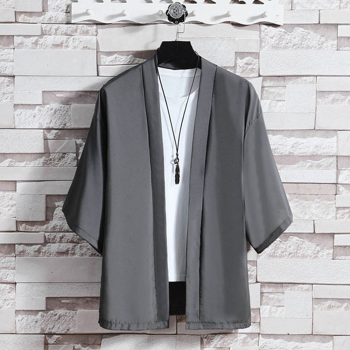 Buddha Stones Solid Color Open Front Jacket Men's Kimono - Dark Gray(Jacket Only) - US/UK/AU46，EU56 (5XL) - image 16