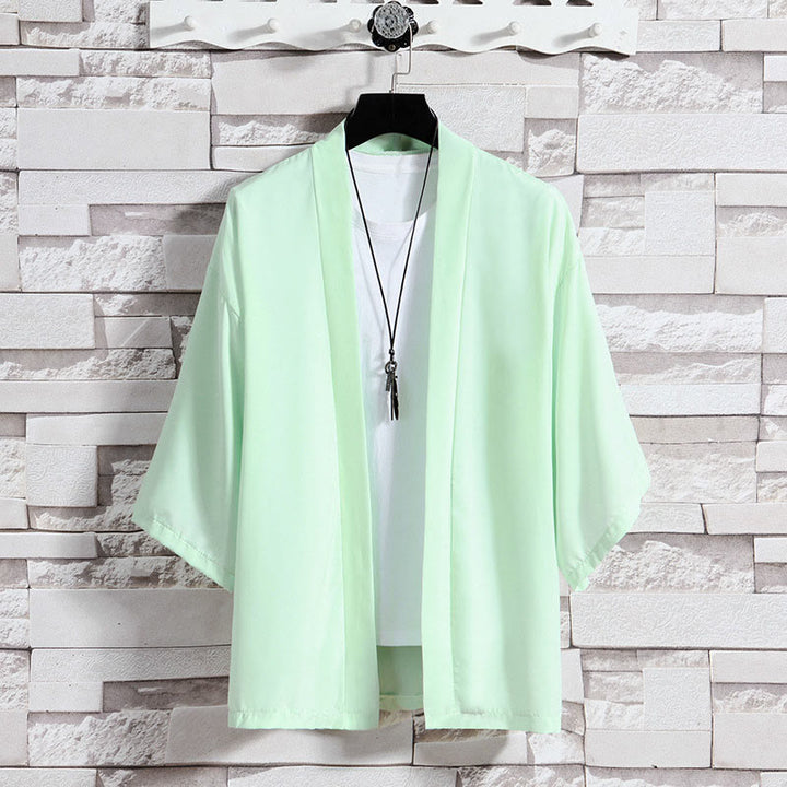 Buddha Stones Solid Color Open Front Jacket Men's Kimono - Green(Jacket Only) - US/UK/AU46，EU56 (5XL) - image 25