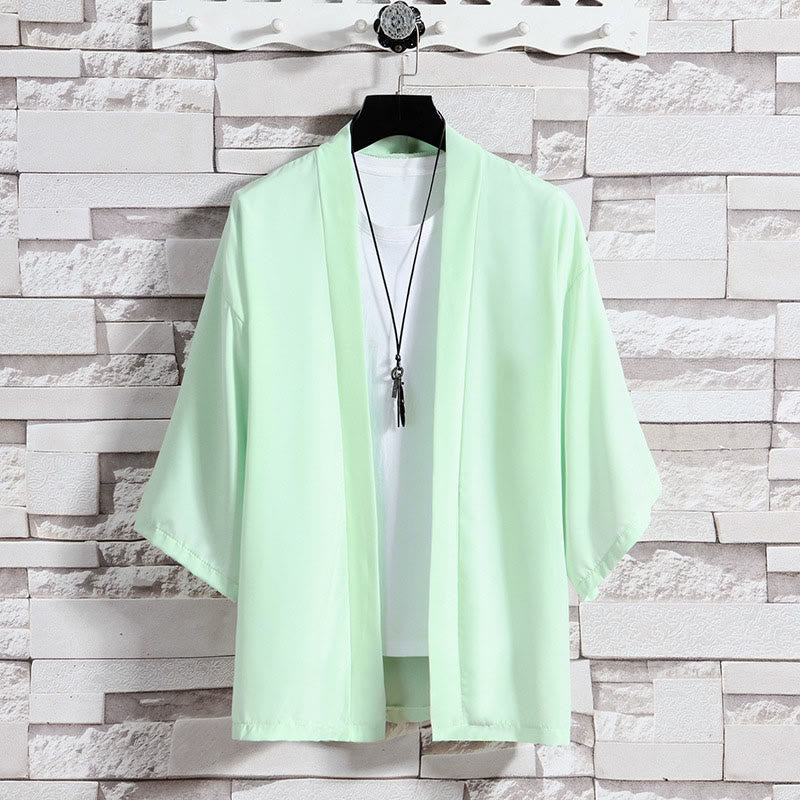 Buddha Stones Solid Color Open Front Jacket Men's Kimono - Green(Jacket Only) - US/UK/AU46，EU56 (5XL) - image 24