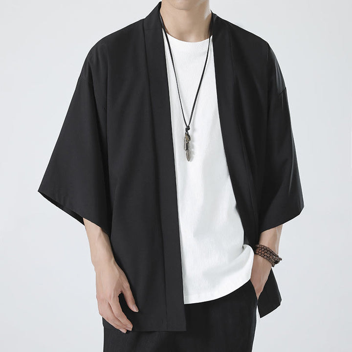 Buddha Stones Solid Color Open Front Jacket Men's Kimono - image 4