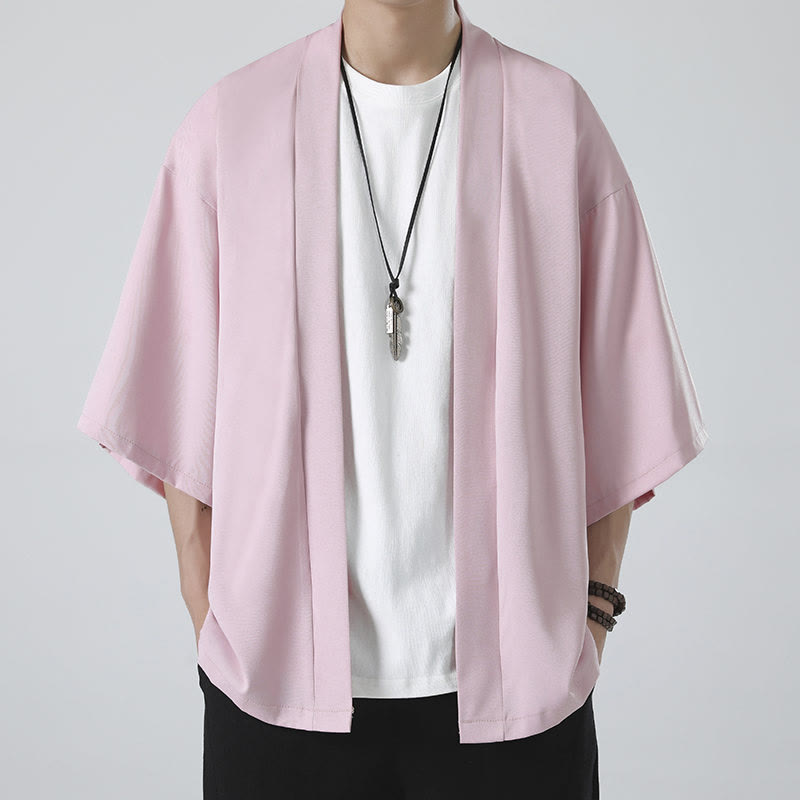 Buddha Stones Solid Color Open Front Jacket Men's Kimono - image 19