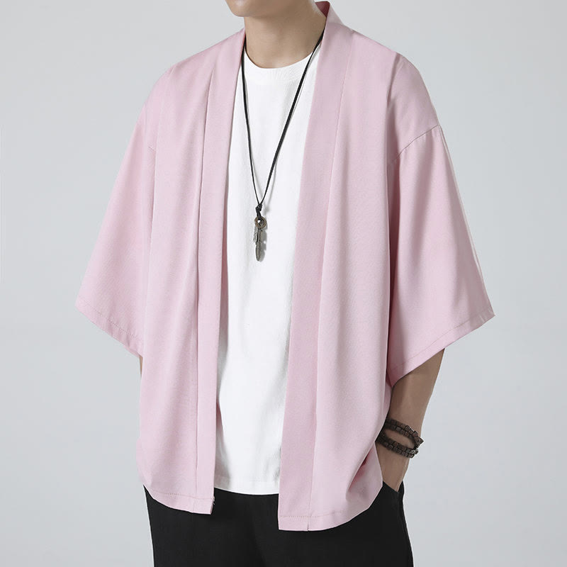 Buddha Stones Solid Color Open Front Jacket Men's Kimono - image 19