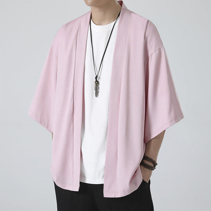 Buddha Stones Solid Color Open Front Jacket Men's Kimono - image 19