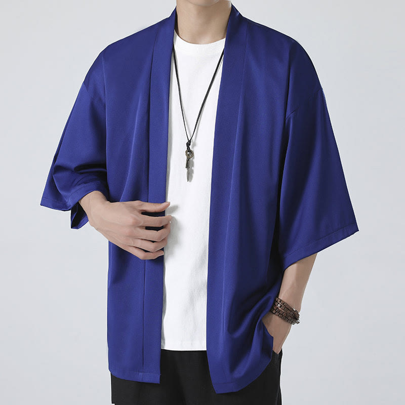 Buddha Stones Solid Color Open Front Jacket Men's Kimono - image 22