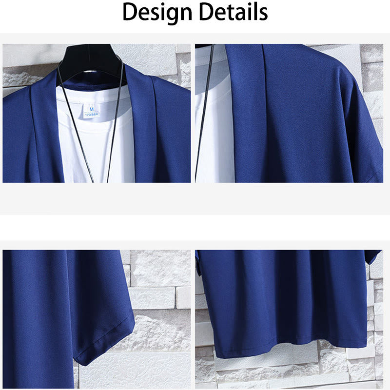 Buddha Stones Solid Color Open Front Jacket Men's Kimono - image 23