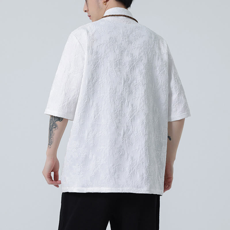 Buddha Stones Solid Color Jacquard Frog-button Chinese Half Sleeve Shirt Men T-shirt - image 12