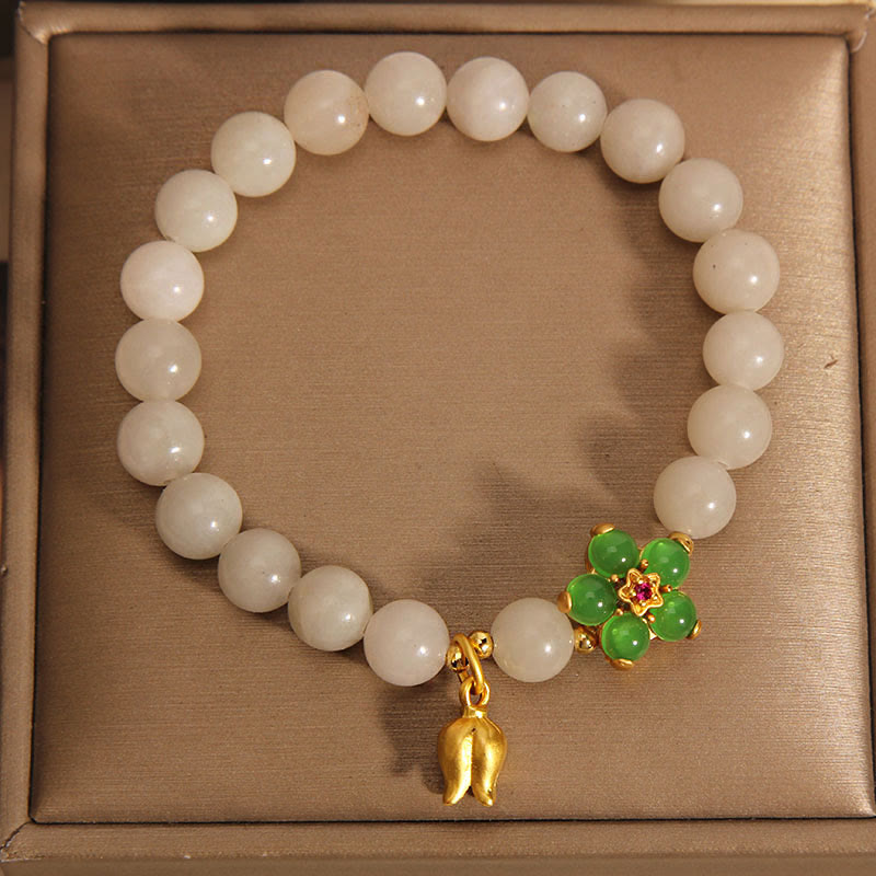 Buddha Stones Natural Jade Green Flower Lily Of The Valley Luck Bracelet - image 4