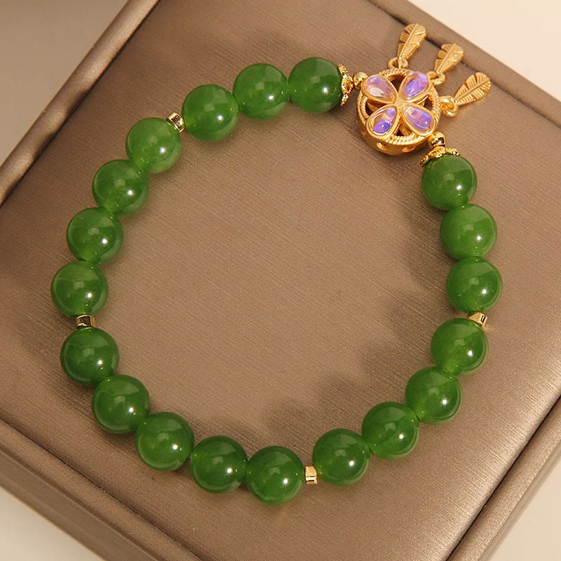 Buddha Stones Green Jade Dreamcatcher Four Leaf Clover Luck Bracelet - image 3