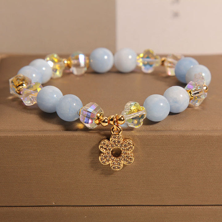 Buddha Stones Natural Aquamarine Flower Healing Crystal Bracelet - Aquamarine(Wrist Circumference 14-16cm) - image 0