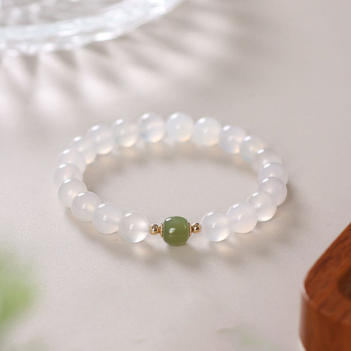 Buddha Stones Natural White Agate Jade Luck Bracelet - White Agate Jade(Wrist Circumference 14-16cm) - image 0