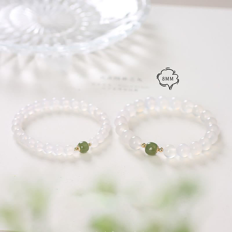 Buddha Stones Natural White Agate Jade Luck Bracelet - image 2