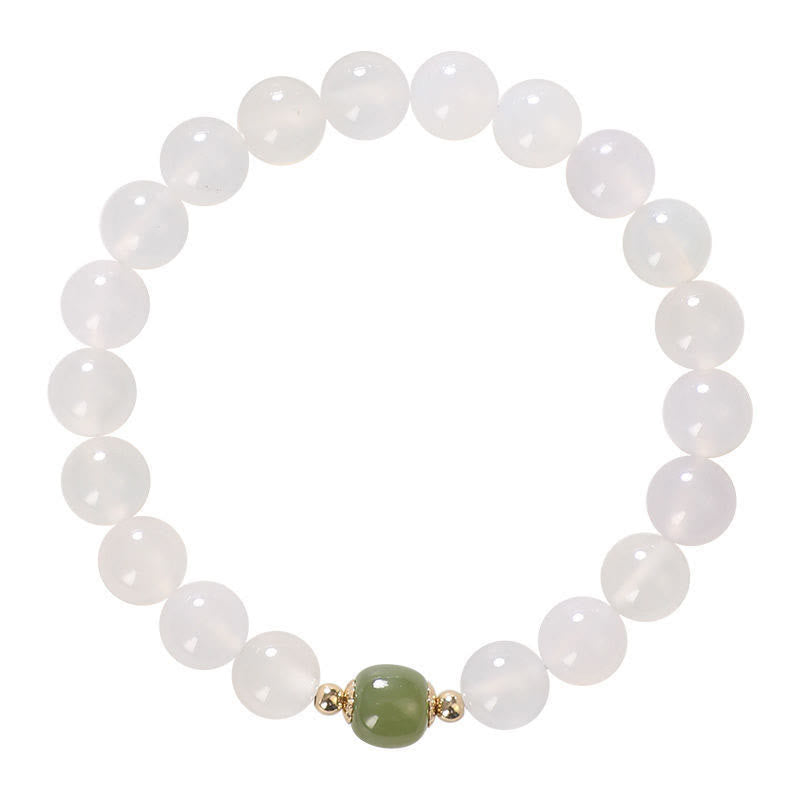 Buddha Stones Natural White Agate Jade Luck Bracelet - image 3