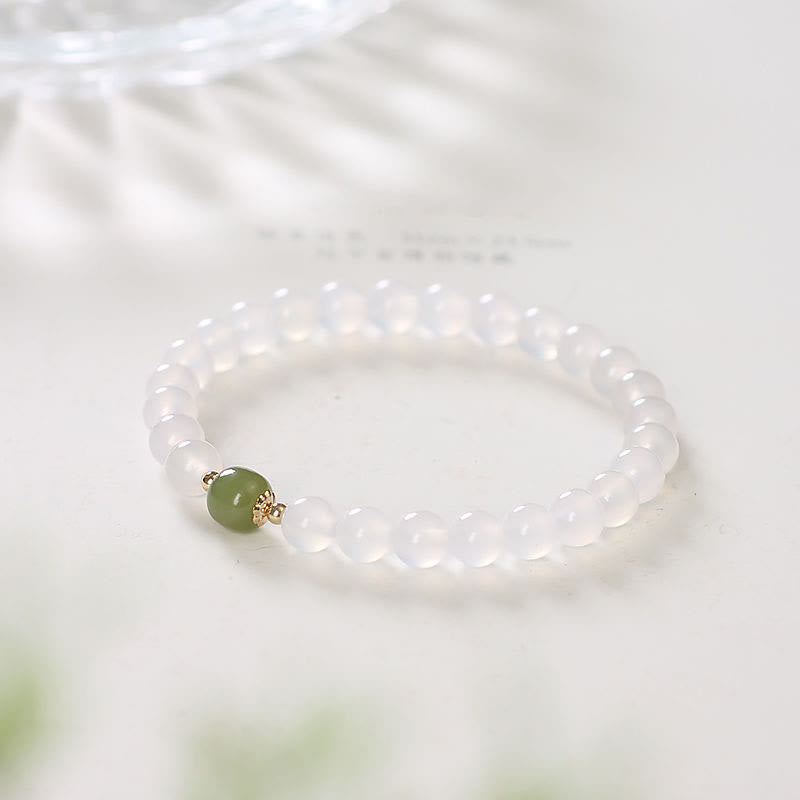 Buddha Stones Natural White Agate Jade Luck Bracelet - image 1
