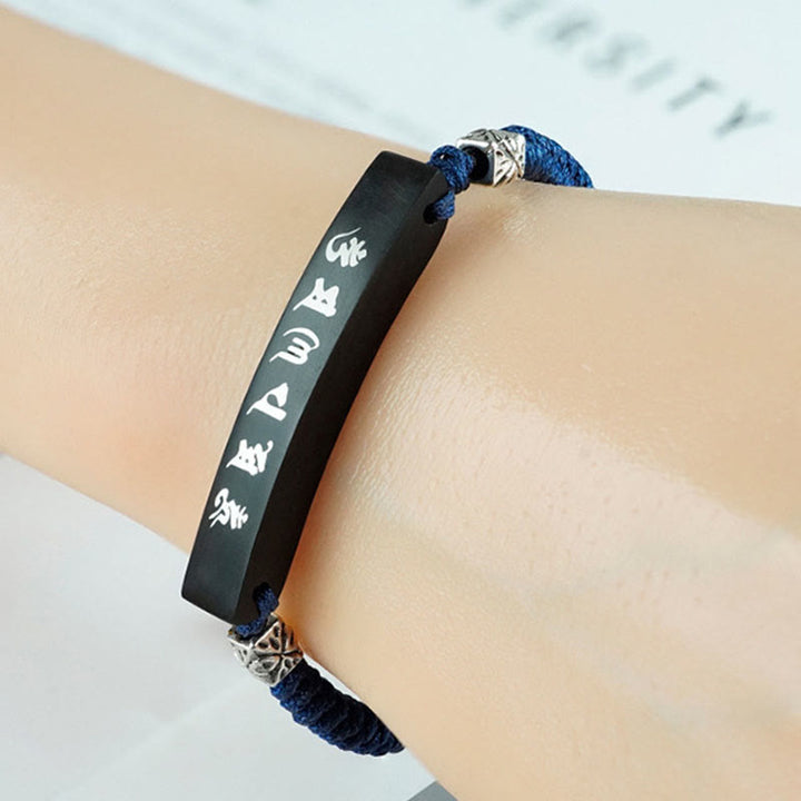 Buddha Stones Buddhism Six True Words Wood Ebony Wood Silver Inlaid Protection Bracelet - image 8
