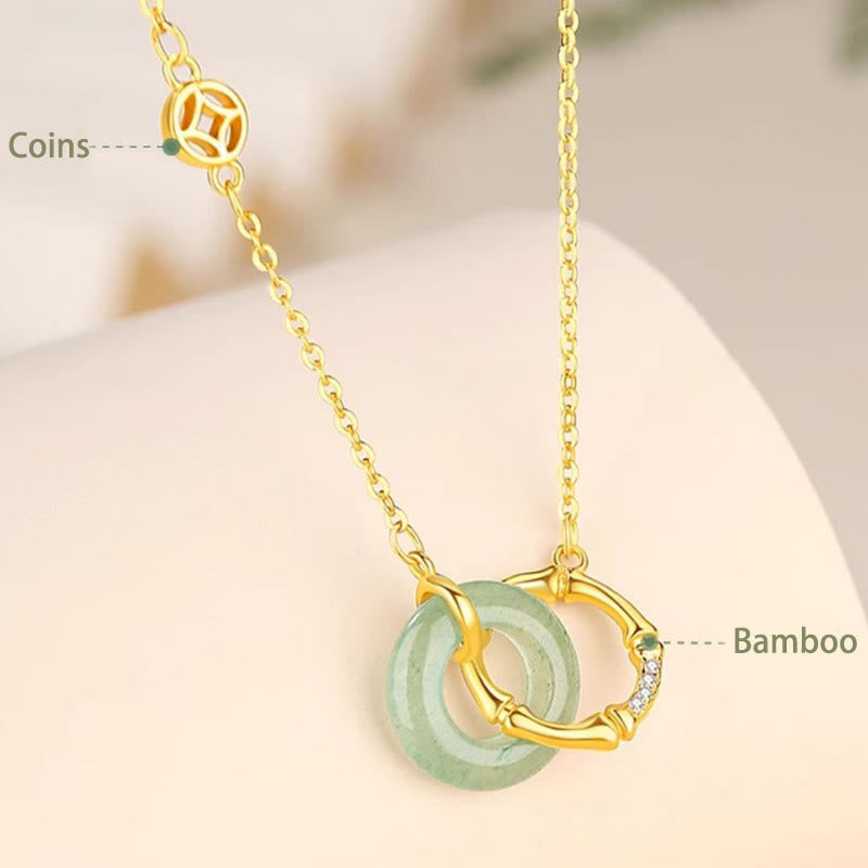 Buddha Stones 925 Sterling Silver Natural Green Aventurine Peace Buckle Bamboo Coin Prosperity Necklace Pendant - image 3