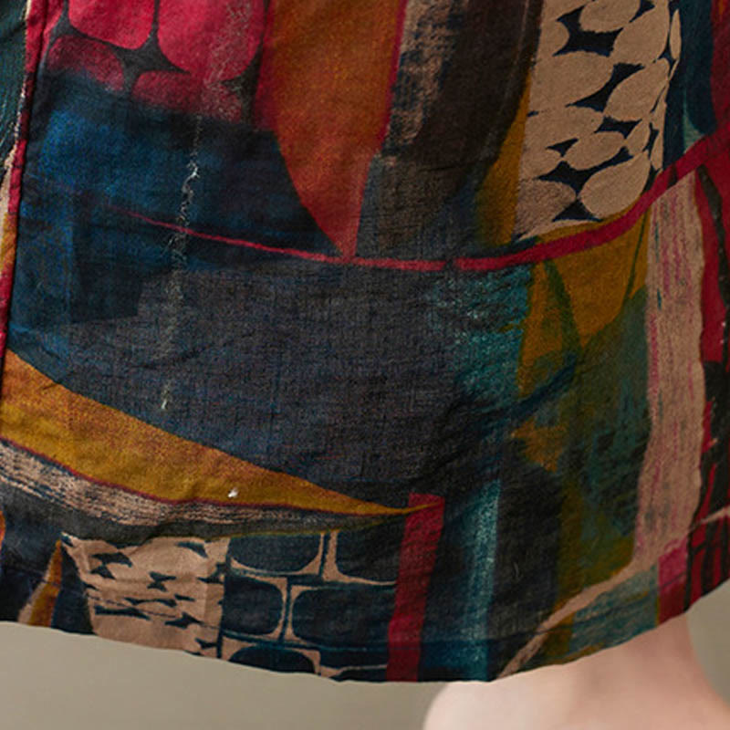 Buddha Stones Colorful Graphics Midi Dress Cotton Half Sleeve Tunic Dress With Pockets - image 12