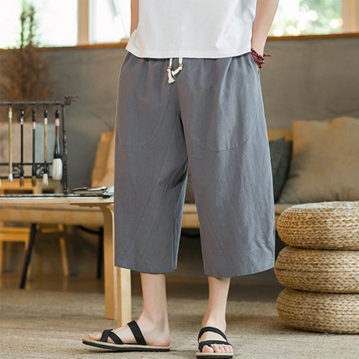 Buddha Stones Solid Color Mid-length Men's Wide Leg Pants With Pockets - image 27