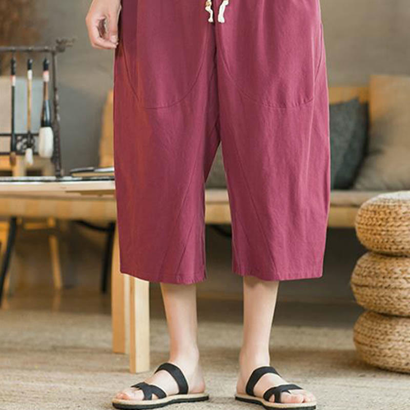 Buddha Stones Solid Color Mid-length Men's Wide Leg Pants With Pockets - image 19