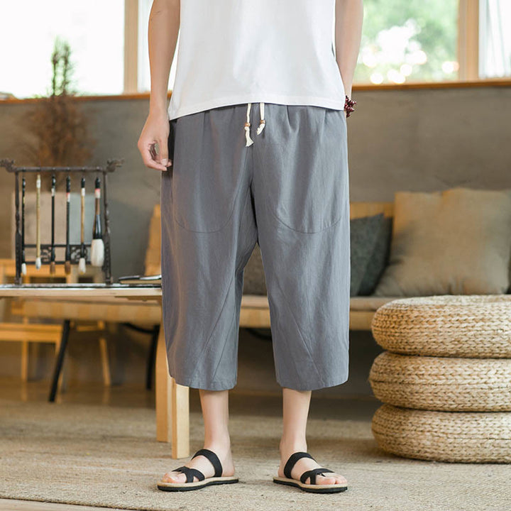 Buddha Stones Solid Color Mid-length Men's Wide Leg Pants With Pockets - image 29