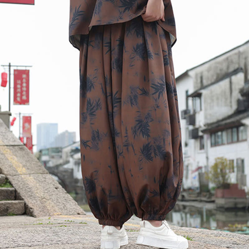 Buddha Stones Bamboo Leaves Pattern Loose Men's Harem Pants With Pockets - image 7