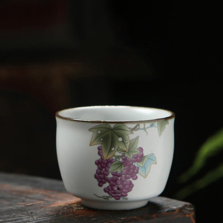 Buddha Stones Loquat Lychee Snow Scenery Landscape Grape Apple Ceramic Teacup Kung Fu Tea Cup - Grape 6.5cm*5.5cm*130ml - image 8