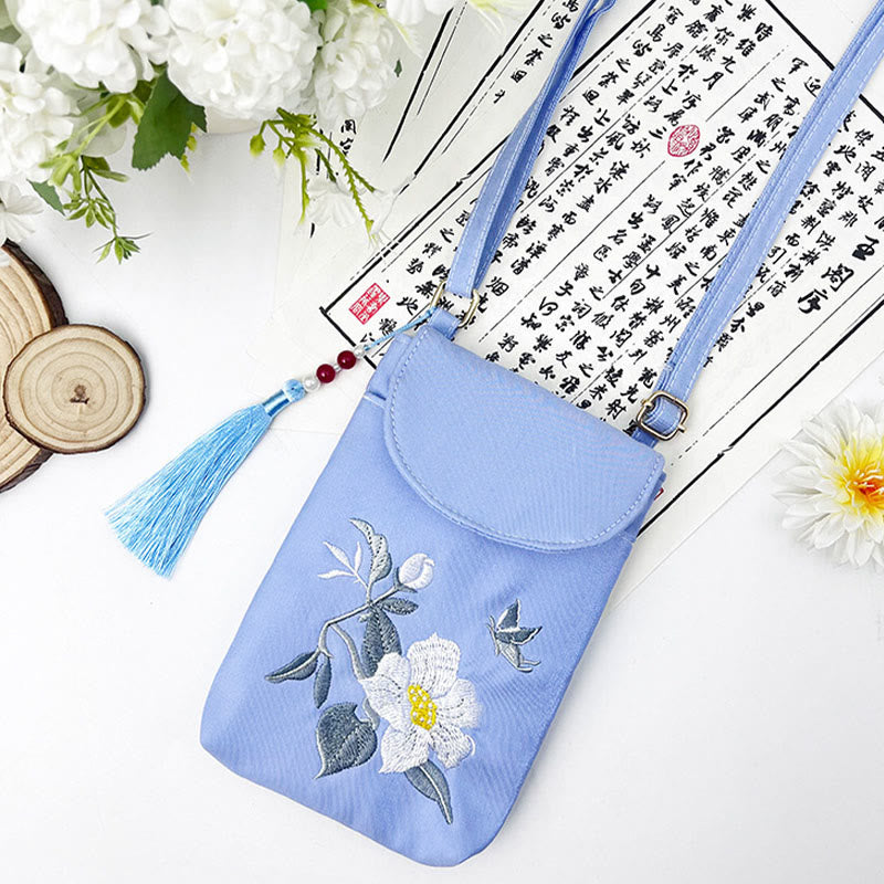 Buddha Stones Small Embroidered Flowers Crossbody Bag Shoulder Bag Double Layer Cellphone Bag - image 37