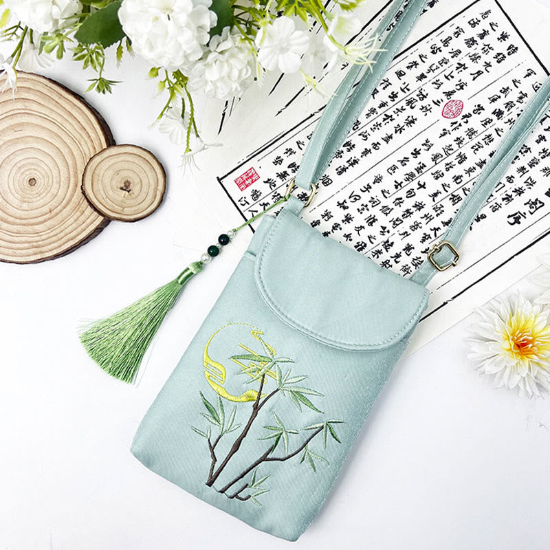 Buddha Stones Small Embroidered Flowers Crossbody Bag Shoulder Bag Double Layer Cellphone Bag - image 39