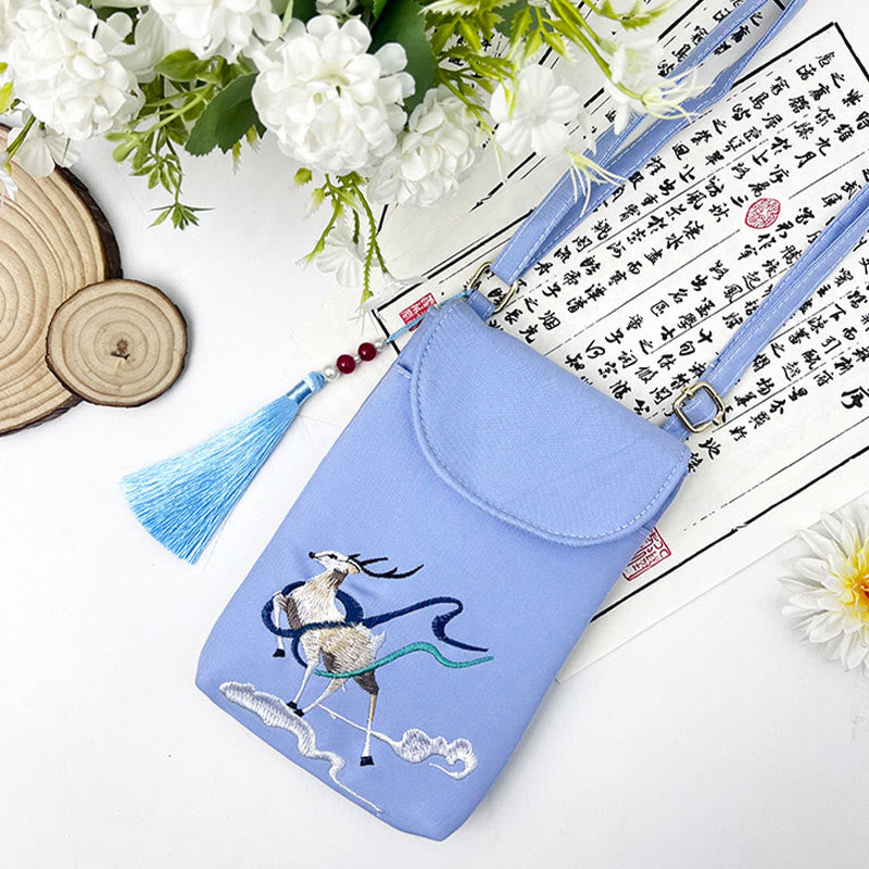 Buddha Stones Small Embroidered Flowers Crossbody Bag Shoulder Bag Double Layer Cellphone Bag - image 42